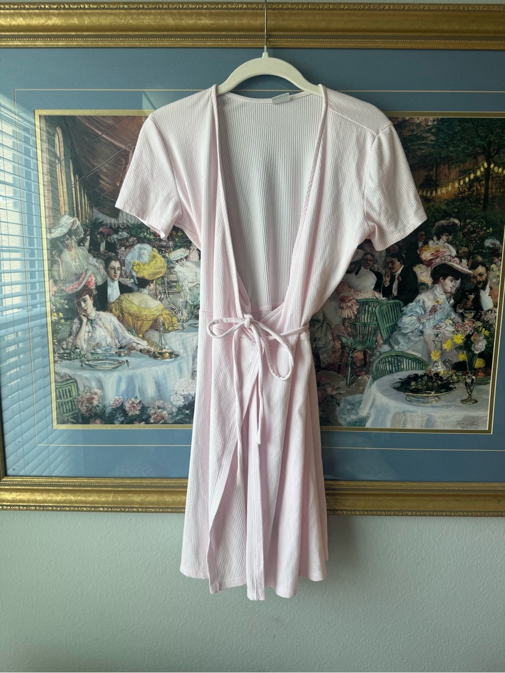 Aritzia Sundays best Light Pink Ribbed Short-Sleeve Wrap dress